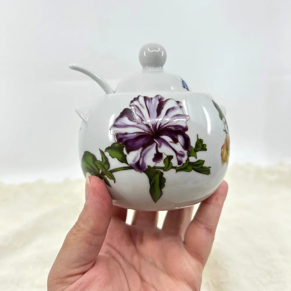 Vintage Floral Flower Sugar Bowl with Spoon Carolina Pattern Cordon Bleu Bia